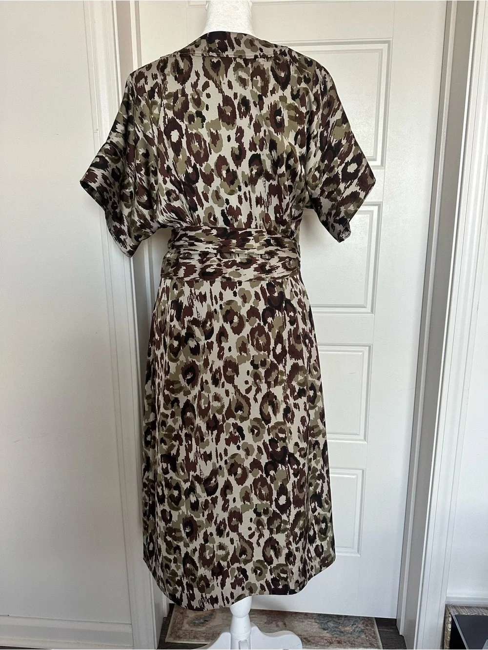 J Crew Women's Wrap Dress in Olive & Brown Animal Print
